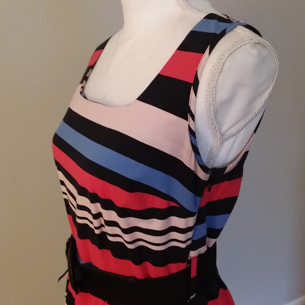 Venus Multi Color Stripe Dress w/Wide Black Belt - Picture 5 of 9